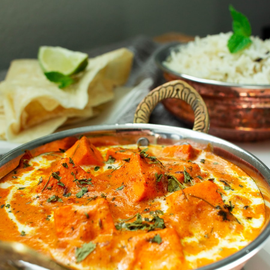 Paneer butter masala in copper handi